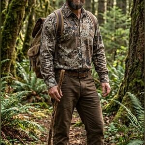 Strata Camo Button Down Shirt Poly Spandex Strata Nwot